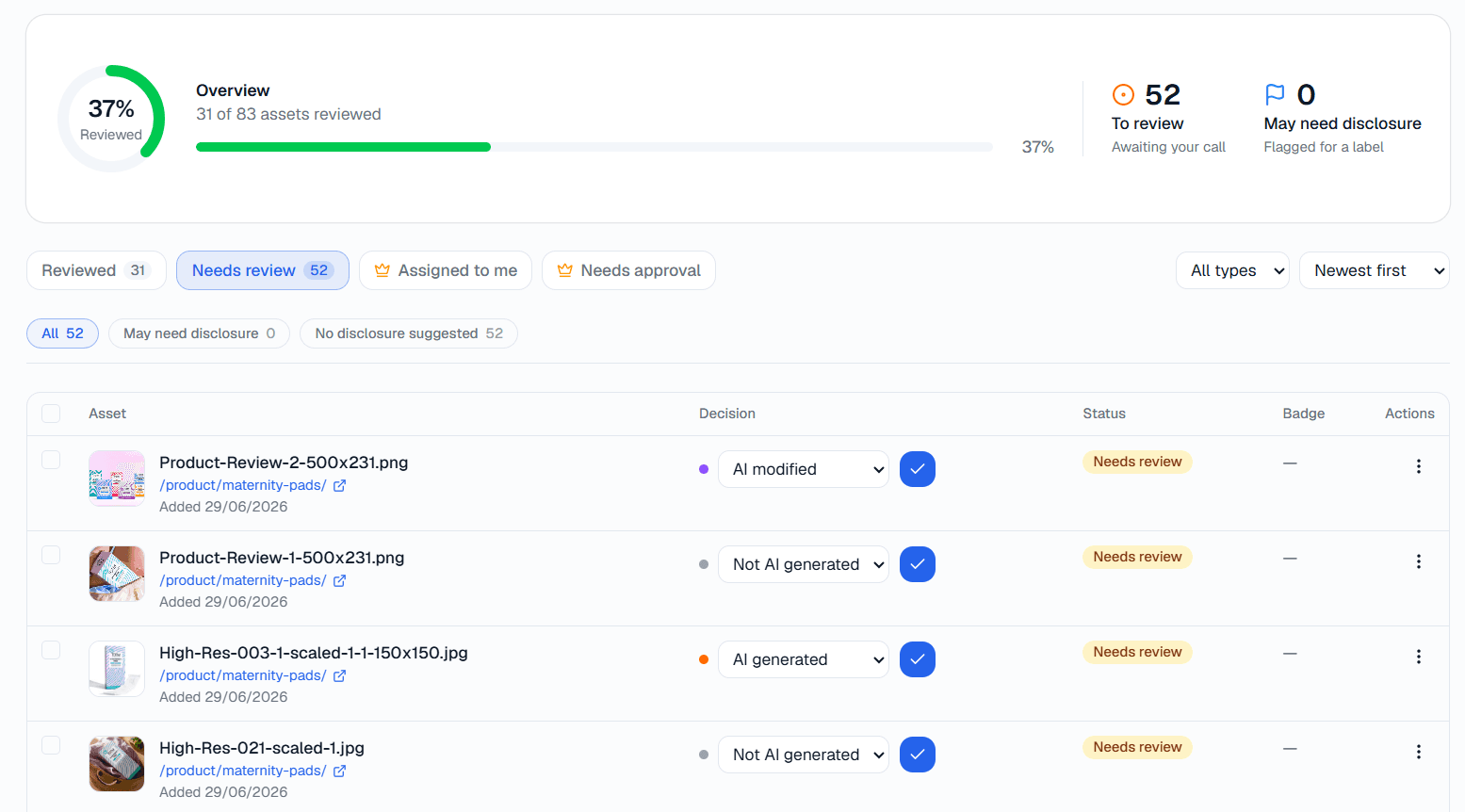 Preview of the asset review workflow